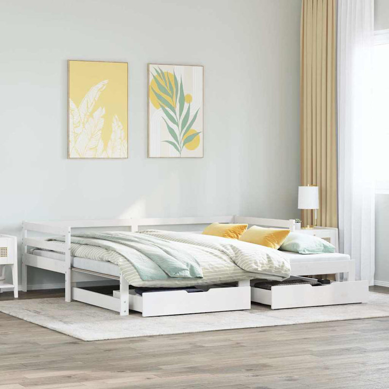 Blasingim Solid Wood with Trundle, White, 56.5 x 203.5cm