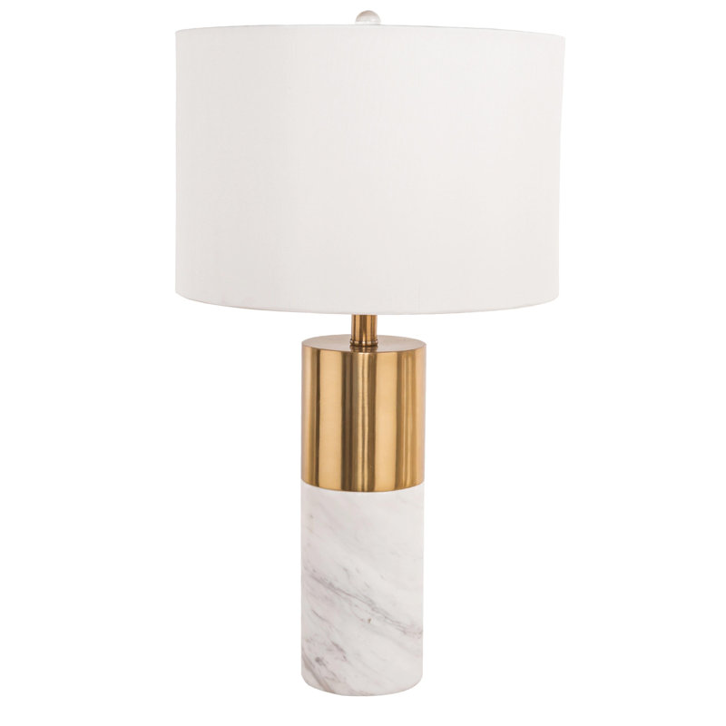 Shaffer 1-Light Gold Table Lamp With A Marble Base And A Drum Shade