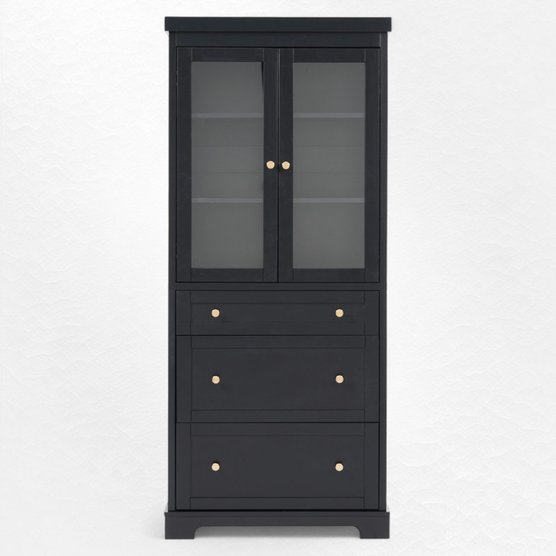 Armoire à linge autoportante pour rangement de salle de bain, Noir