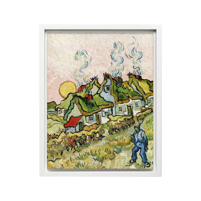 Van Gogh - Houses and Figure, Canvas, White Framed, 11"H x 14"W