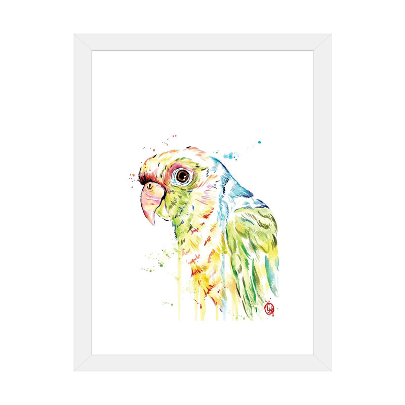 «Parrot» par Lisa Whitehouse - impression d'art graphique, H 24 po x l 16 po x P 1 po, Papier encadré blanc, Blanc