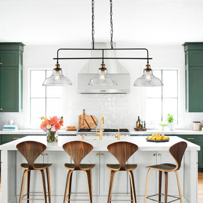 3-Light Vintage Industrial Glass Kitchen Island Lighting