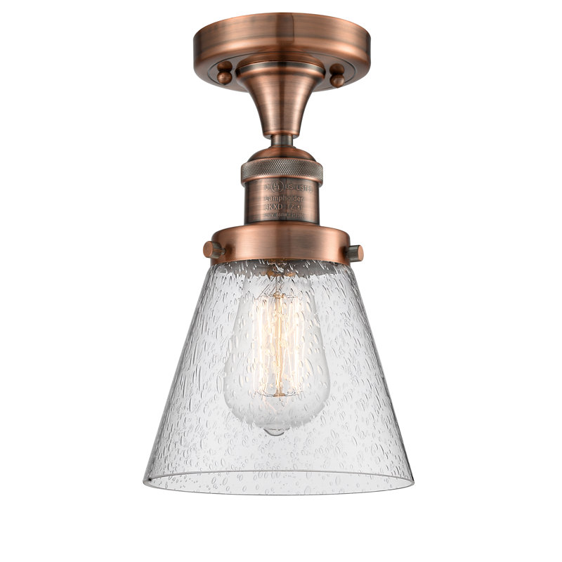 Plafonnier semi-encastré 1 lumière Cone, Ampoule à DEL rétro de 6 watts, Grainé, Cuivre antique