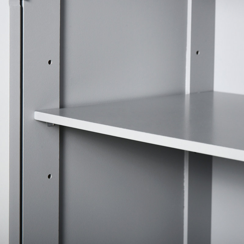 Armoire de salle de bain en gris, 2 portes et tiroirs avec tablette réglable, rangement autoportant, matériau, eau, espace supplémentaire pour les serviettes