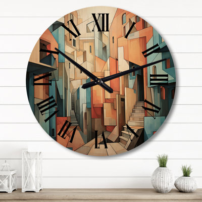 Cubism Art Multidimensional V - Landscapes Oversized Wood Wall Clock