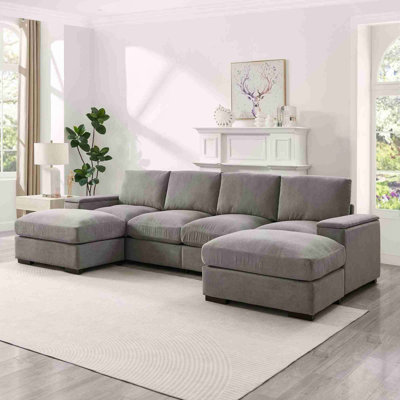 122"L Sectional Sofa Deep Seat Sofa Couch with Ottomans, Corduroy Sofa Sleeper  for Living Room, Apartment, Office,Modern, Small Space, Easy Assembly (4-Seat & 2-Ottoman,GRAY)