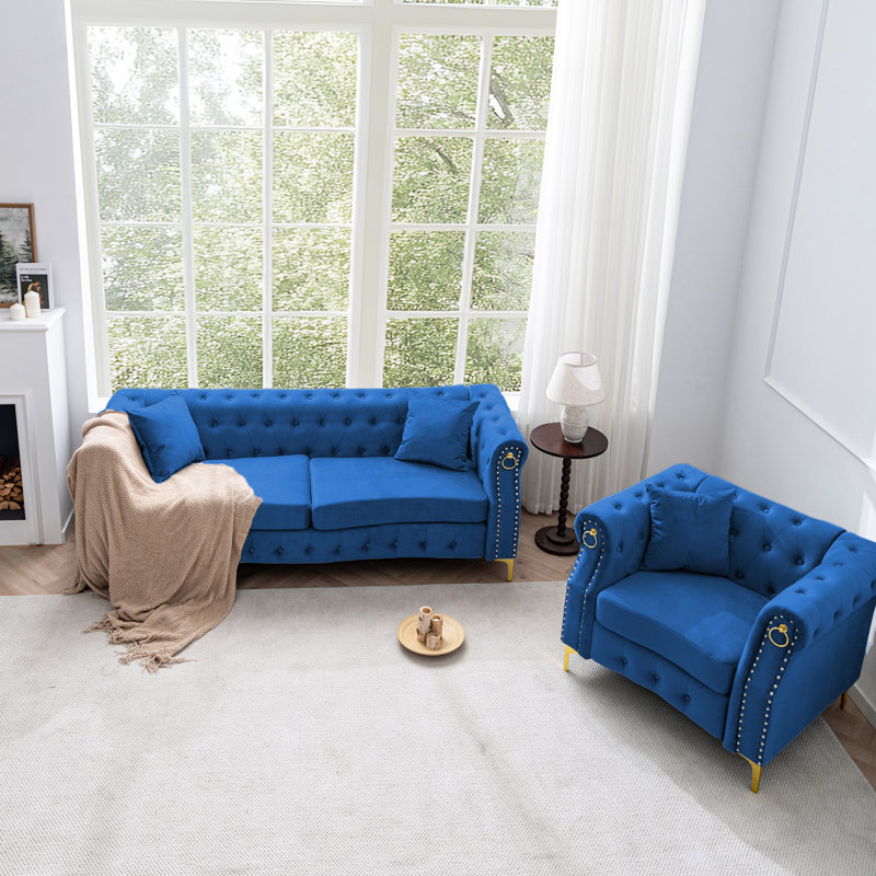 Ensemble de canapé en velours 2 pièces, Bleu