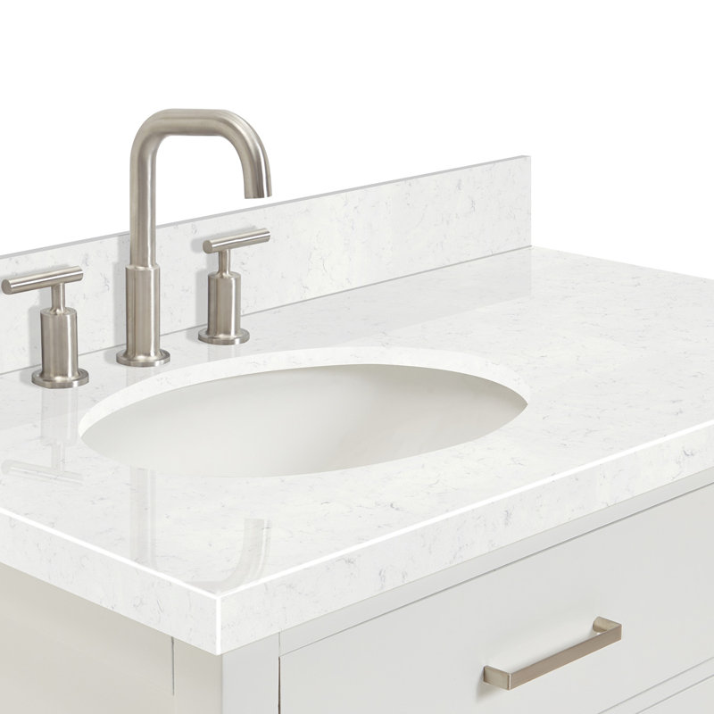 5_ARIEL Bristol 36 Single Sink Bathroom Vanity with Carrara White Quartz, White, 36", Oval