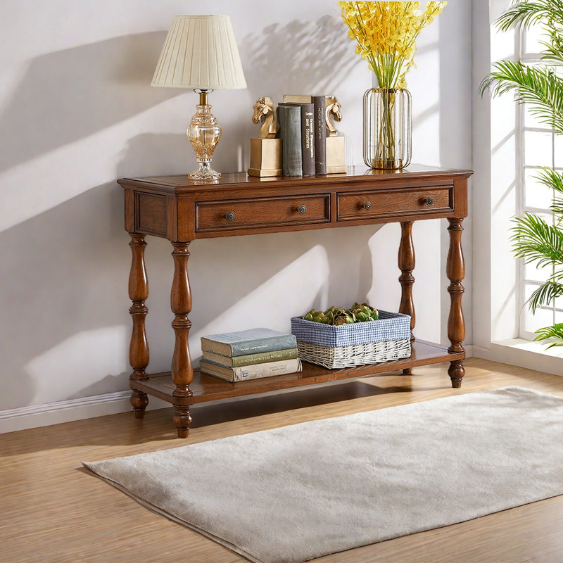 Console ouverte en bois de style américain, H 30,71 po x l 51,18 po x P 15,75 po, Brun