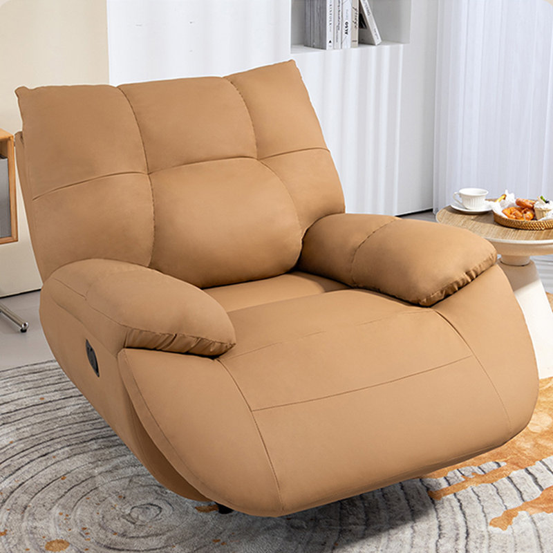 Single Manual Living Room Faux Leather Recliner, Light Coffee