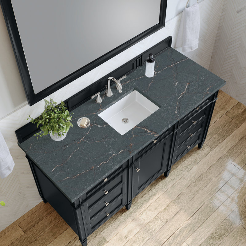 Meuble-lavabo simple 60 po Dussault, Noir onyx, Bleu Parisien, 8 po