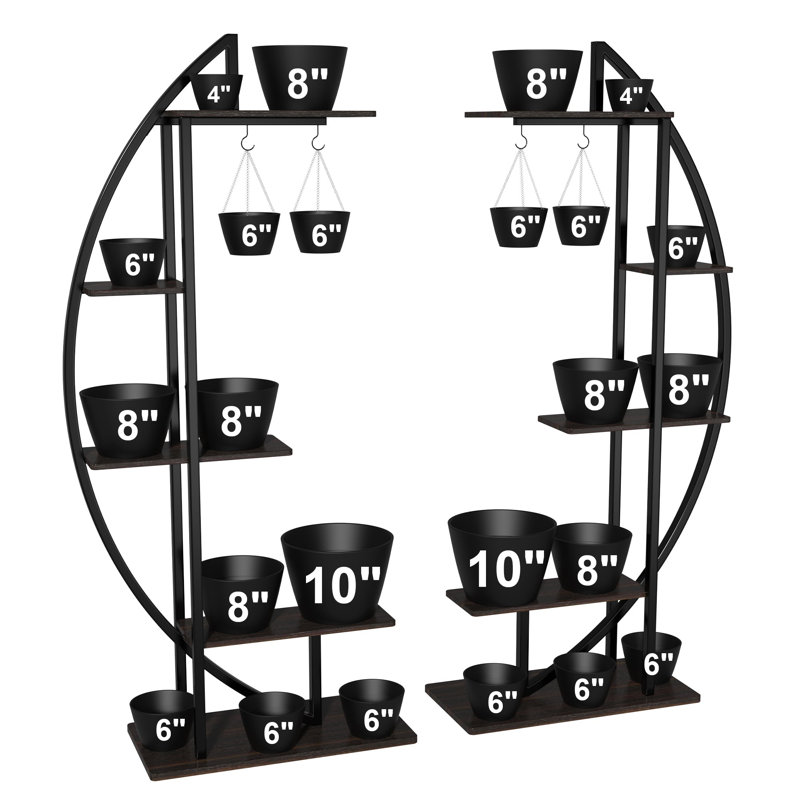 Tall Black Metal and MDF Indoor Plant Stand with Hanging Hook