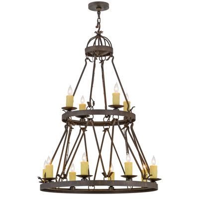 Lustre de roue de wagon à style bougie à 12 lumières Gwenda