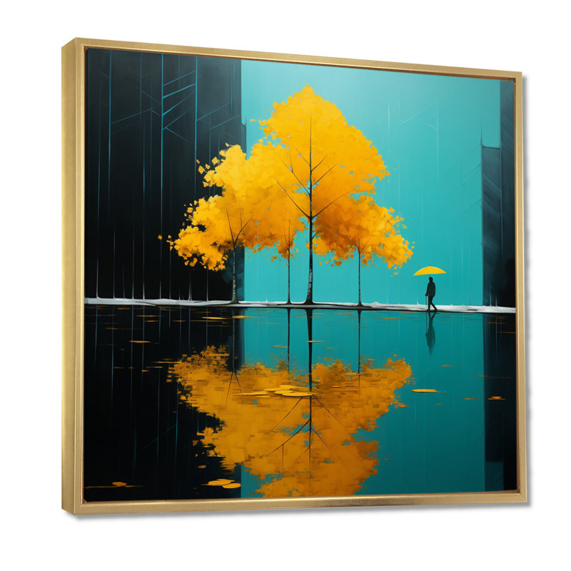 Dan - paysage abstrait, art mural, Toile avec cadre flottant or, H 30 po x l 30 po x P 1 po
