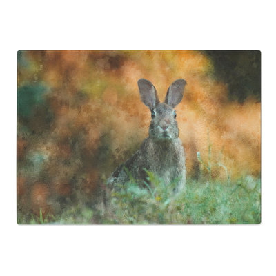 Tempered Glass Hare in a Meadow Chopping Board