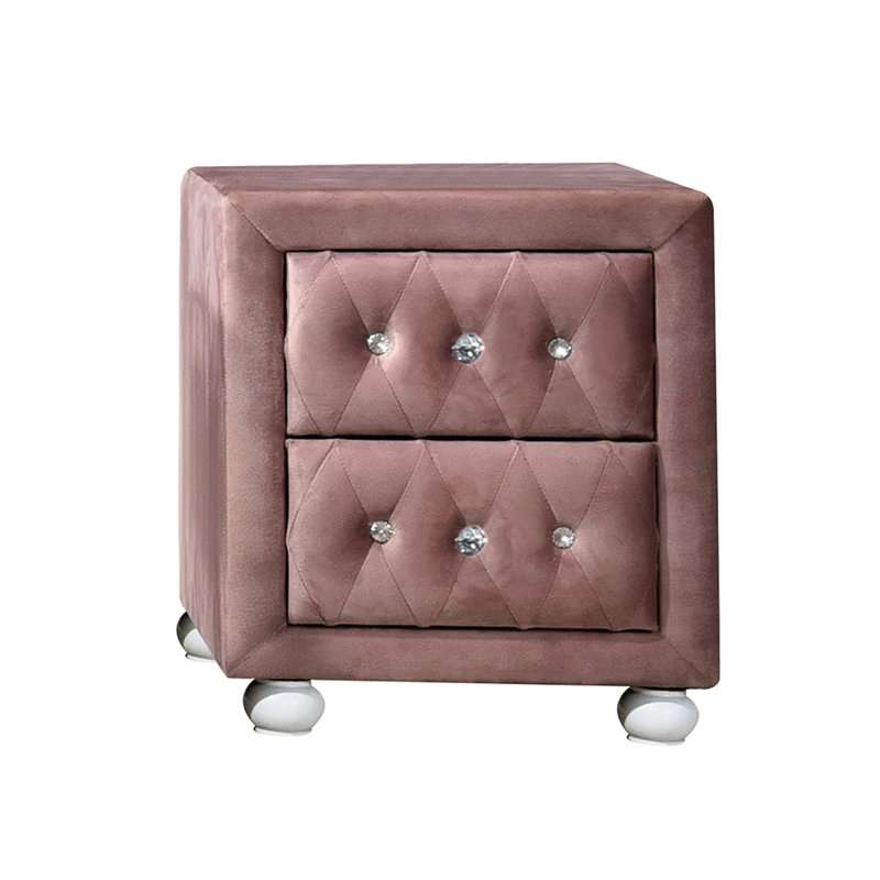 Pink Bedroom Nightstand With Metal Glide Mechanism - Smooth And Functional 2 For Ample Storage Modern Style