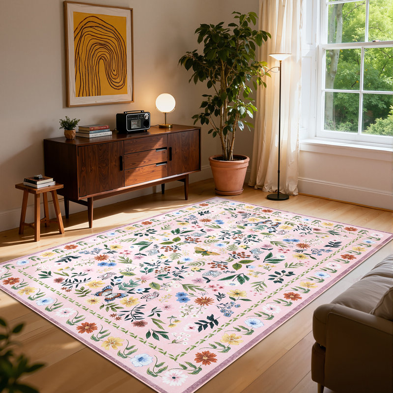 Area Rugs Washable Scalloped Butterfly Area Non-Slip,Mark Resistant,Collapsible,Accent Carpet for Living Room,Bedroom,Nursery,Dining Room,Office