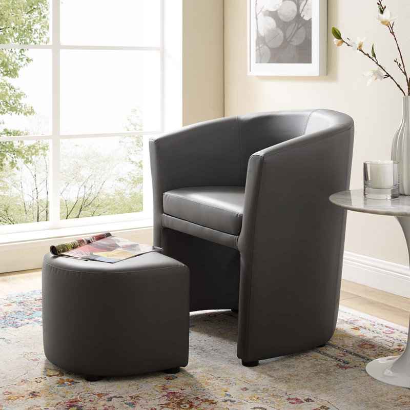 Modway Divulge Modern Leatherette Armchair and Ottoman, Faux leather Grey