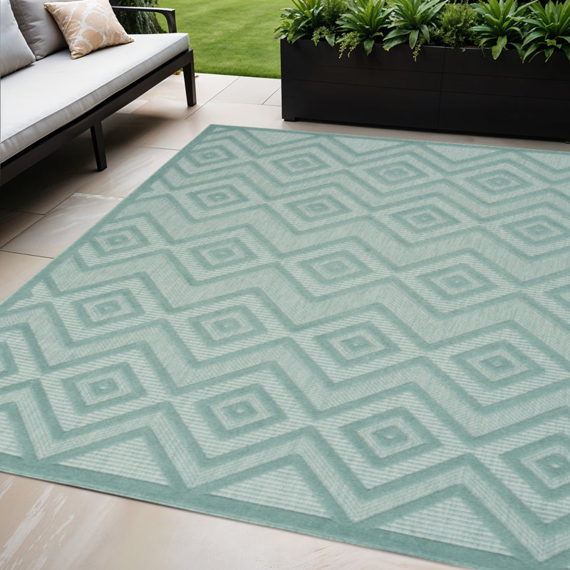 Tapis d'intérieur / extérieur 5 pi x 7 pi argyle turquoise et sarcelle