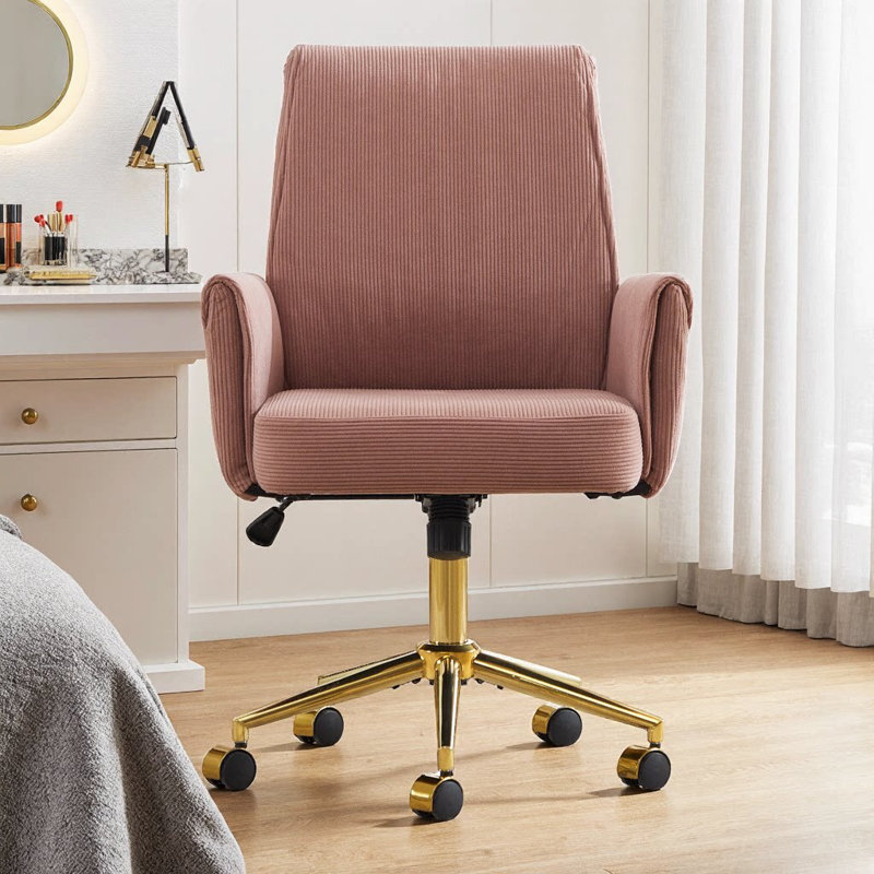 Chaise en velours côtelé - Base dorée et support en S pour votre quotidien, Rose