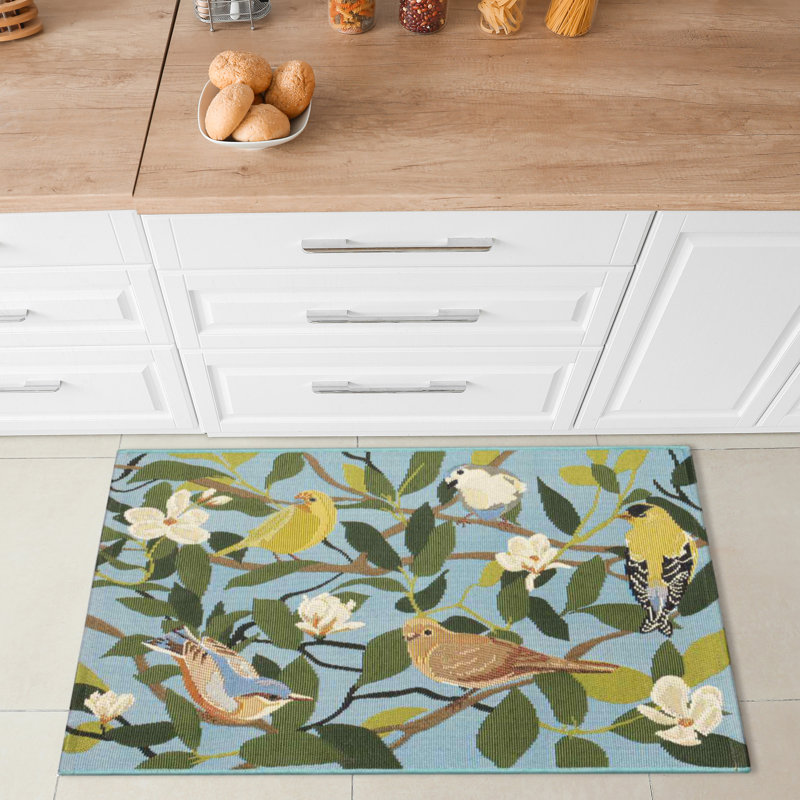 Tapis d'intérieur / d'extérieur à motif floral Bismarck, Rectangle 2 pi 5 po x 3 pi 11 po