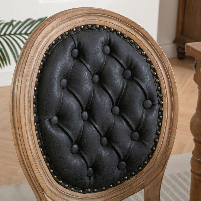 Faux Leather Upholstered Dining Chair Set with Nailed Head,  Tufted Back, Black