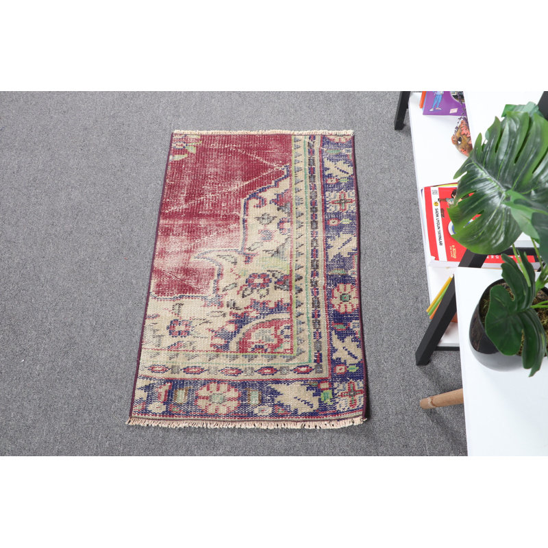 Traditional Turkish Door Mat in Rich Red and Cream Tones Featuring Ornate Floral Patterns Ideal for Home Decor