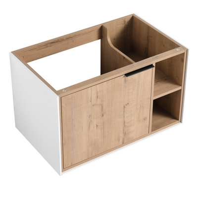 Meuble-lavabo mural de 30 po à fixation murale à fermeture en douceur, imitation de chêne, moderne, 1 porte, 2 tablettes, fabrication en contreplaqué de style moderne,