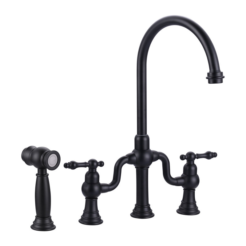 ARCORA Double-Handle High-Arc Widespread Deck Mounted Bridge Kitchen Faucet With Side Spray, Matte Black