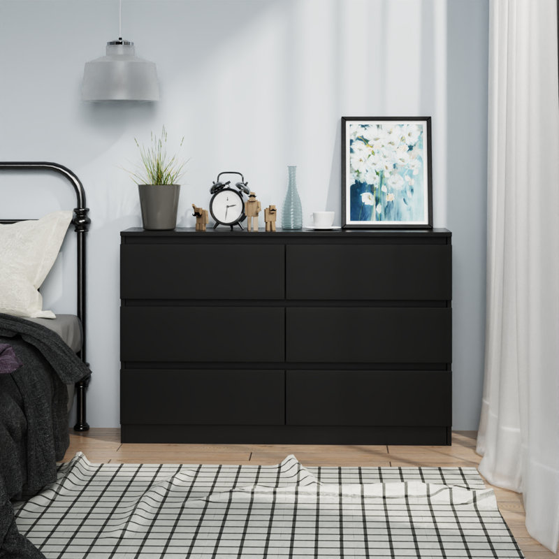 Meraree 120cm W 6 - Drawer Chest of Drawers, Black