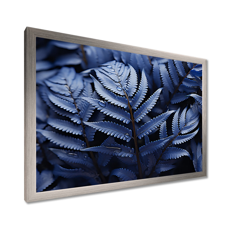 Blue Ferns Indigo Tranquillity I - Print, H 16 po x l 32 po x P 1 po, Cadre simple argenté