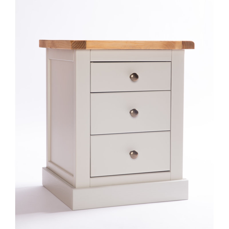 Calvin 45cm W Solid + Manufactured Wood Bedside Table, Light Brown/Grey/Brass