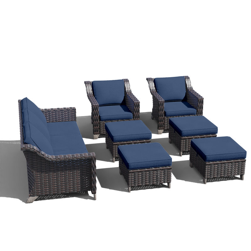 Ensemble de conversation d'extérieur 9 personnes avec coussins, Bleu marine