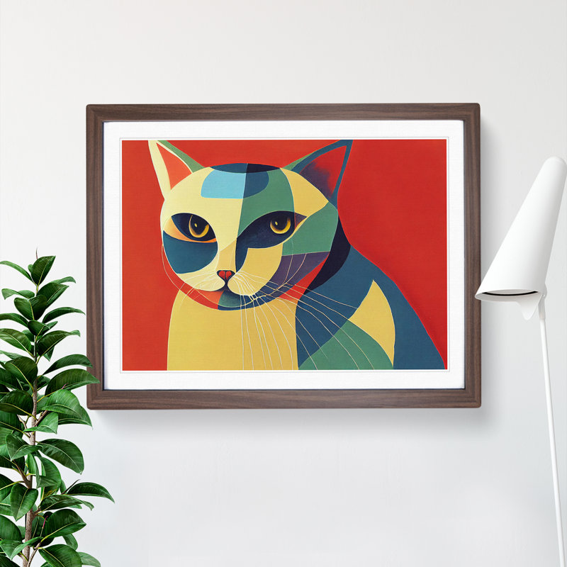 Abstract Cat Vol.2 - Framed Print, 25cm H x 34cm W x 2cm D, Walnut
