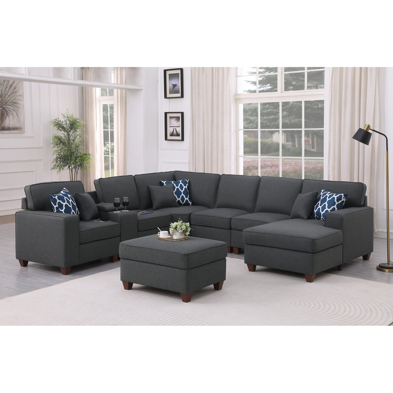 Canapé modulaire avec repose-pieds 8 pièces Tina, Gris foncé