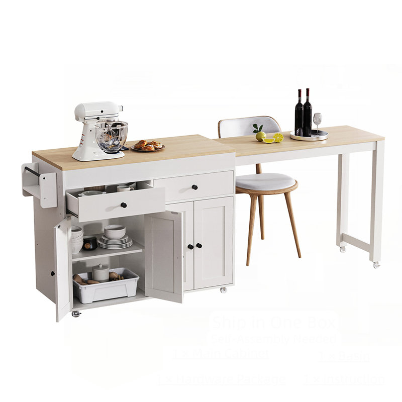 Versatile Kitchen Island with Extendable Dining Table, Rolling on Wheels, and Ample Storage for Modern Kitchens and Dining Rooms