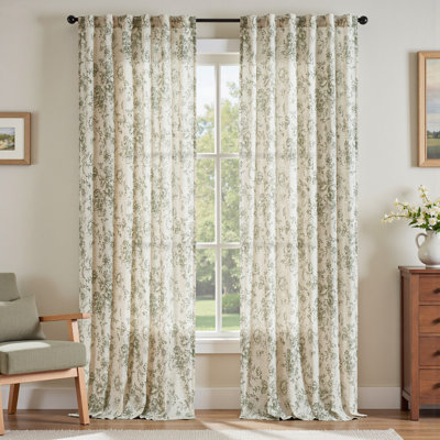 Neacsa Peony Floral Semi-Sheer Curtain Panel Pair