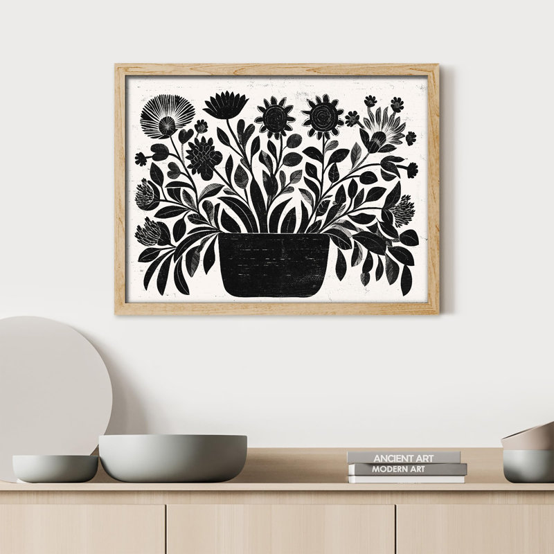 «Silhouette de plante botanique noir et blanc monochrome» sur papier, H 11 po x l 14 po, Naturel