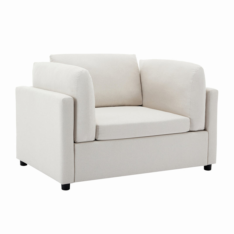 Linen 50" Wide Oversized Armchair with Ottoman, Cream Linen