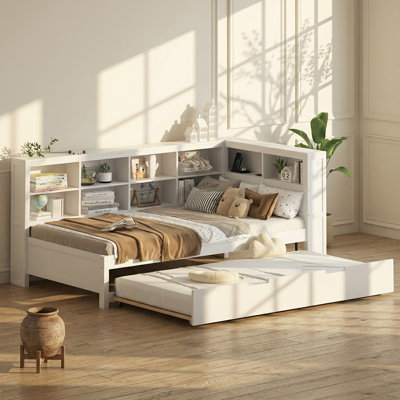 Lit de jour simple en bois avec ports de charge USB et lit gigogne Homey Life l 47,9 po x P 83,9 po x H 36,6 po