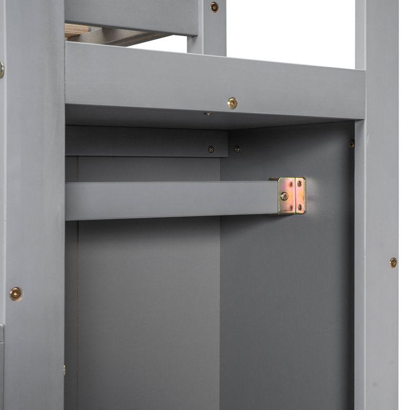 Gray Full Size Loft Bed With Storage And Mounting Facilities - Practical Bedroom Enhancement Built-In Wardrobe Staircase Materials