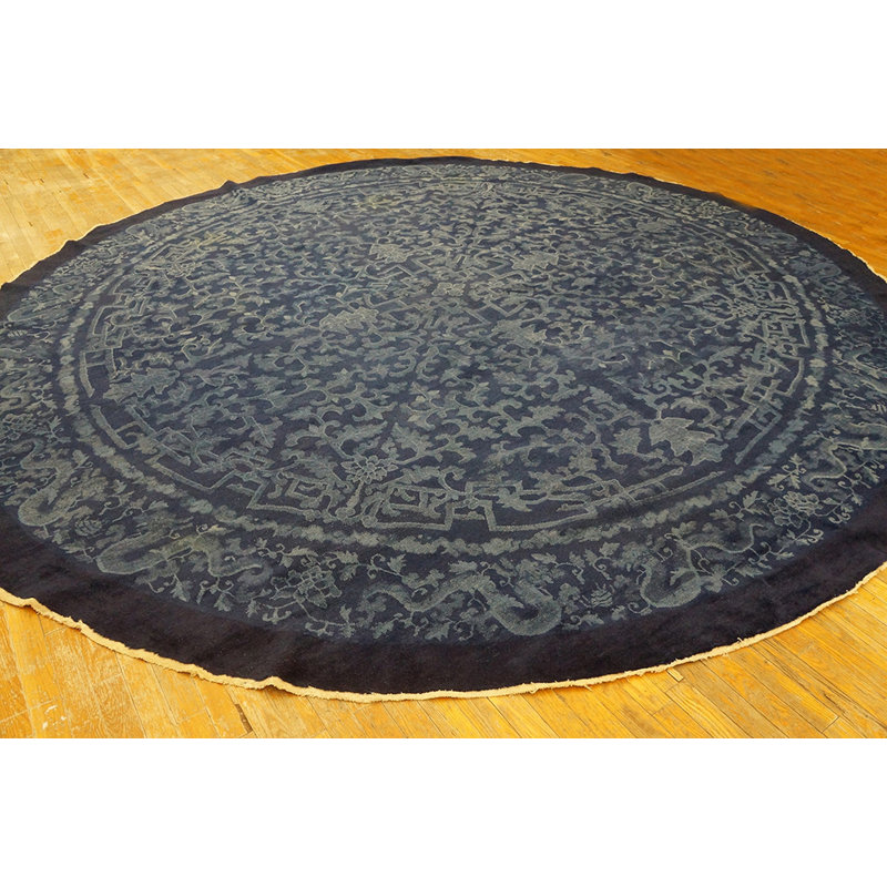 Antique Peking Chinese Allover Floral Blue 1900s Rug