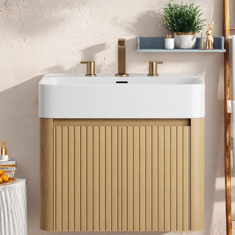 Meuble-lavabo flottant et évier, contreplaqué, rangement de salle de bain moderne, 24"