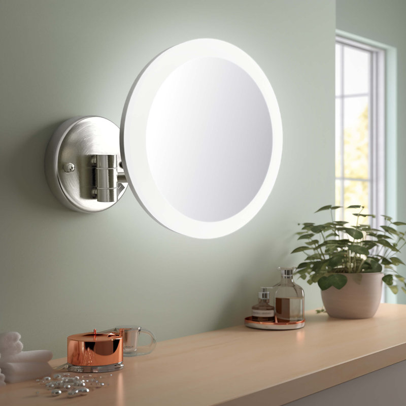 Miroir de maquillage circulaire grossissant 5x, Nickel brossé