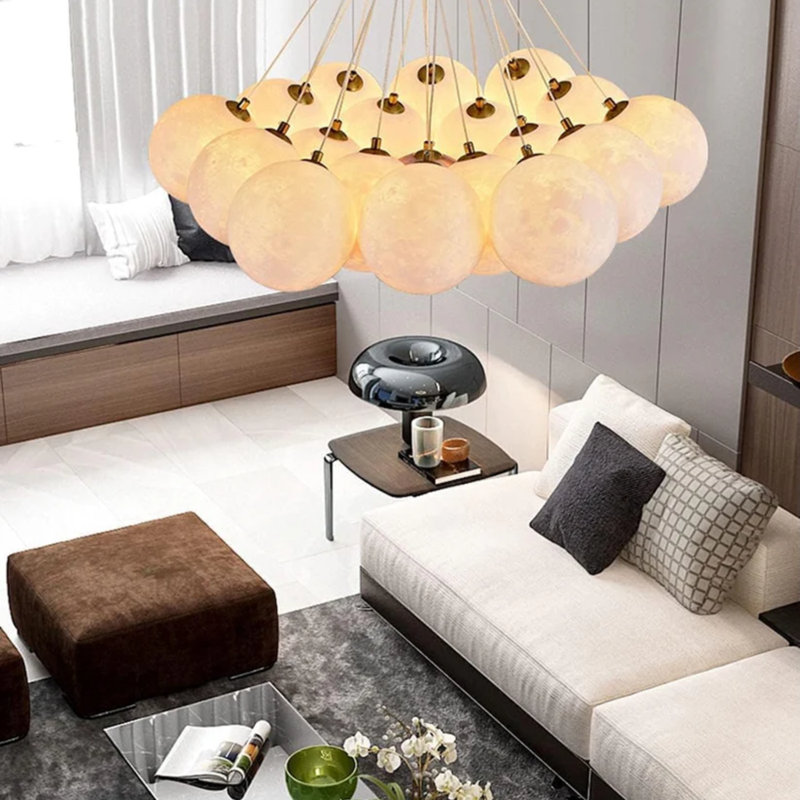  Lustre boule en marbre DEL CELESTE | Luminaires ronds ou ovales de conception moderne, 14 Lights