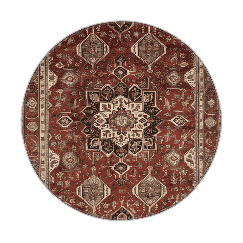 Tapis d'intérieur et d'extérieur brun Persian, Rond 5 pi