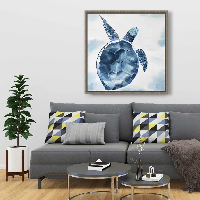 Tortue bleue - art encadré bleu pour la décoration intérieure