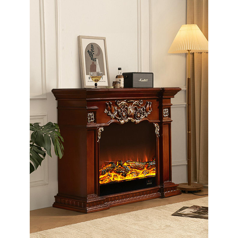 Foyer de flamme électronique de style américain, H 39,37 po x l 47,24 po x P 12,99 po, Brun