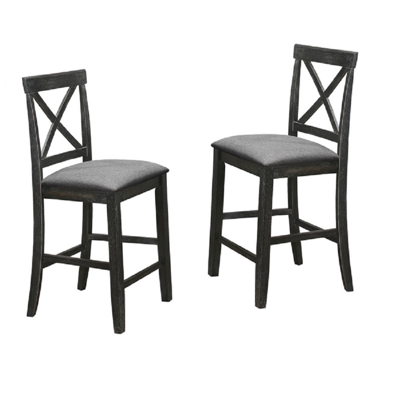 Ensemble de 2 chaises de comptoir en bois noir antique avec coussin de siège rembourré