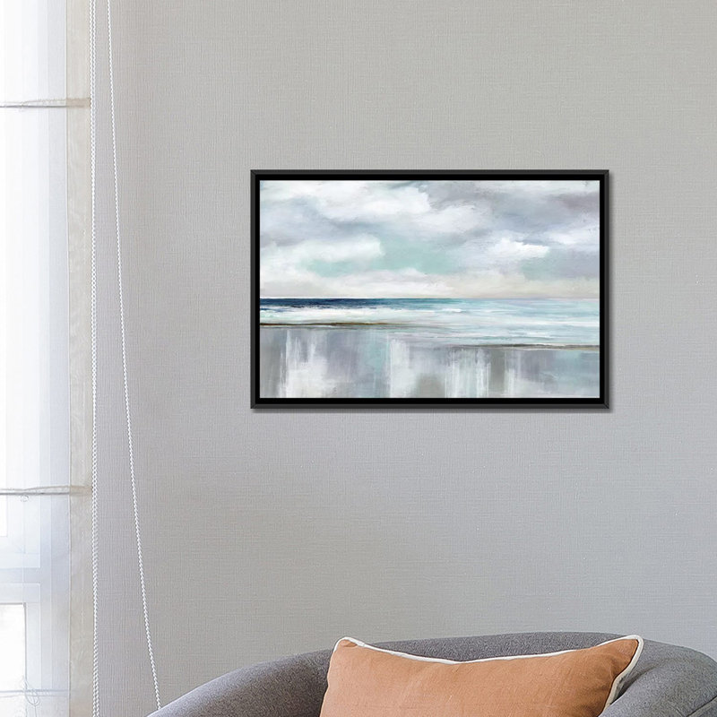 «Cyan Sunrise», reproduction sur toile, H 18 po x l 26 po x P 1,5 po, Toile avec cadre noir, Pas de tapis